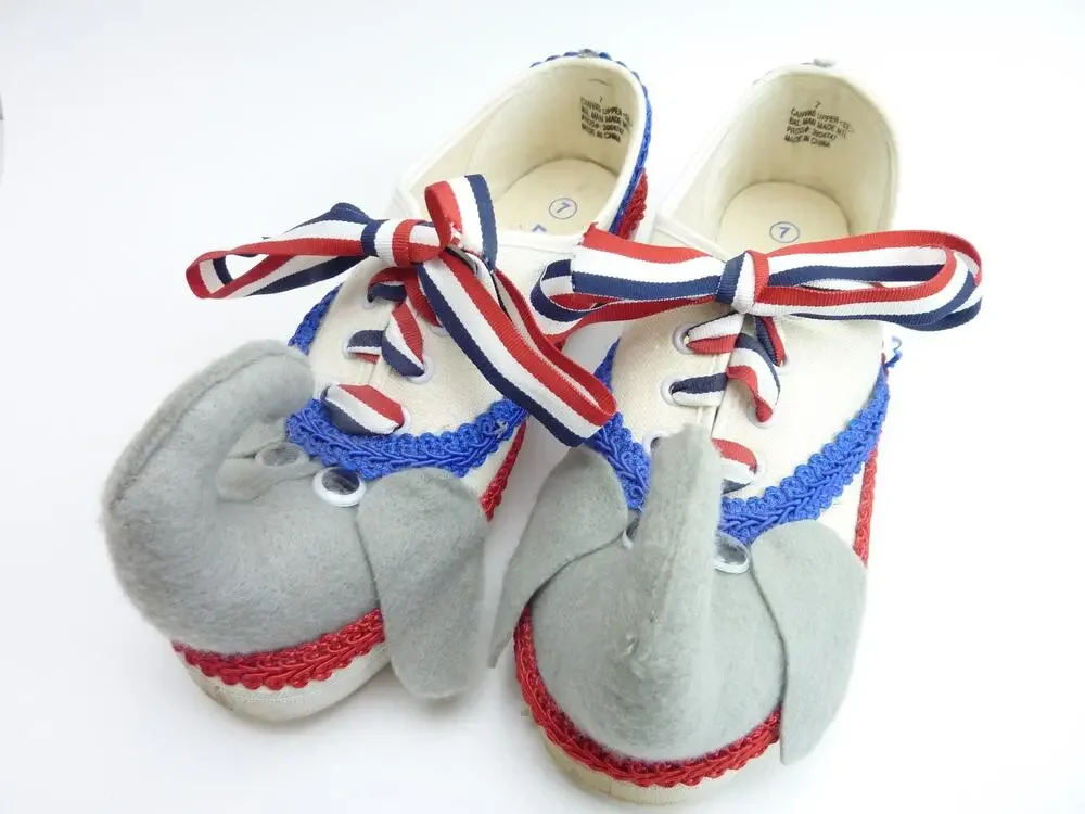 Laguna Hand Embellished Elephant Sneakers Women Size 7 Gray Canvas Novelty Shoes
